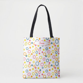 Aquamarin-gelb-rosa-orangefarbene Punkte Tasche