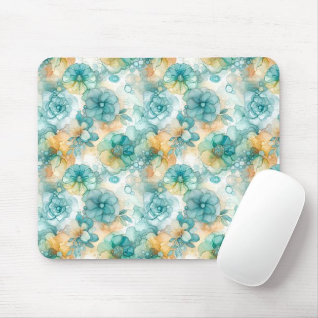 Aquamarin-gelbe Alkoholfarbe Illustration Mousepad (Mit Mouse)