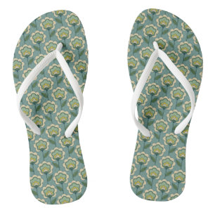 Aquamarin-gelbes Blumenmuster Flip Flops