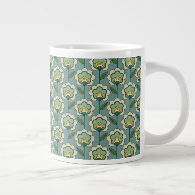 Aquamarin-gelbes Blumenmuster Jumbo-Tasse (Rechts)