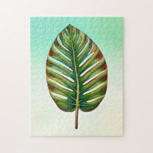Aquamarin-gelbes tropisches Leaf mit grün grün