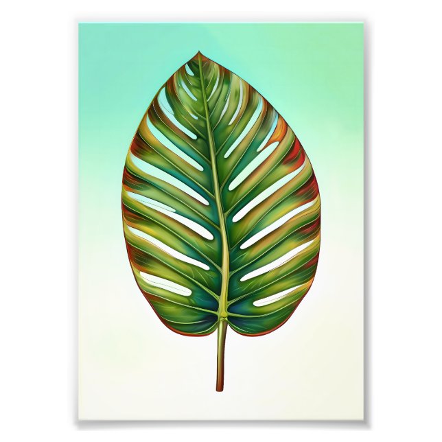 Aquamarin-gelbes tropisches Leaf mit grün grün Fotodruck (Vorne)