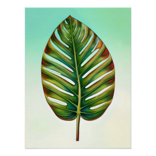 Aquamarin-gelbes tropisches Leaf mit grün grün Poster