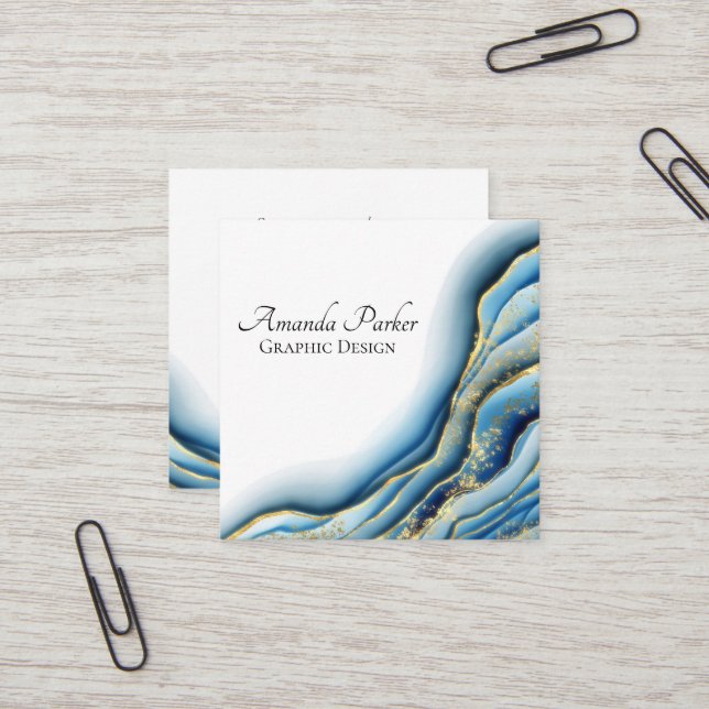 Aquamarin Geode Geode Ink benutzerfreundlich Quadratische Visitenkarte (Vorderseite/Rückseite Beispiel)
