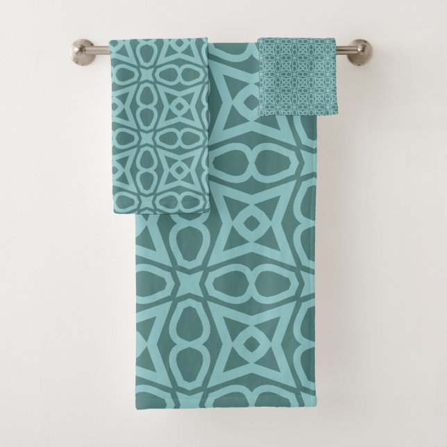 Aquamarin geometrisches Mustertuch Badhandtuch Set (Insitu)