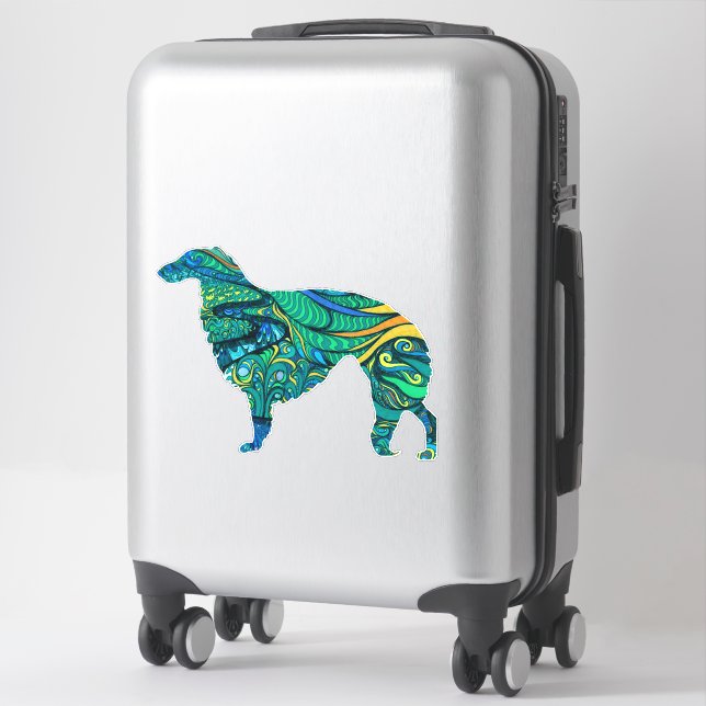 Aquamarin gestrichen Borzoi Die Ausschneiden Vinyl Aufkleber (Koffer)
