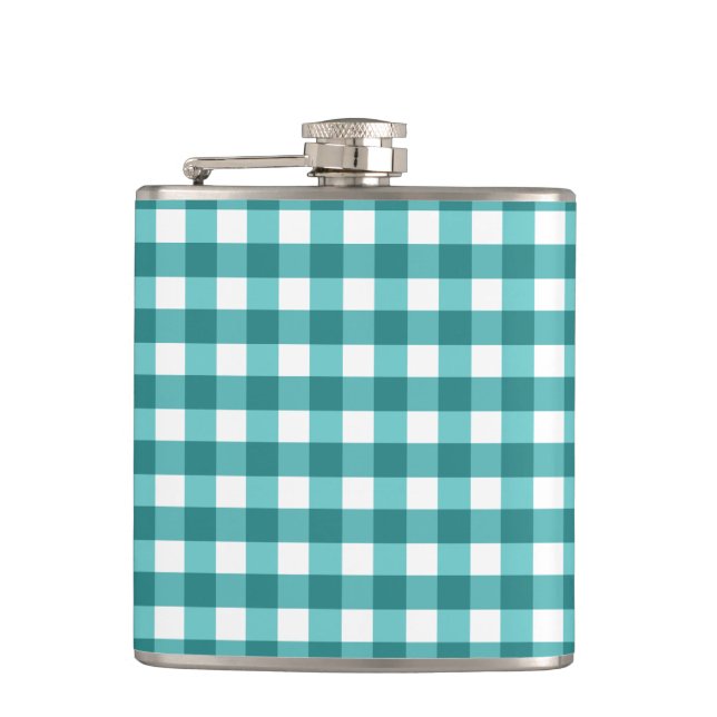 Aquamarin Gingham Flachmann (Vorderseite)