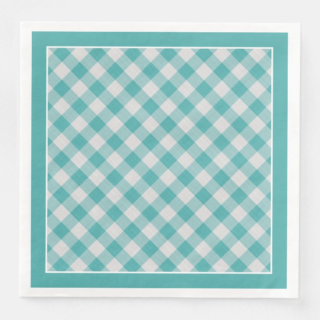 Aquamarin Gingham Karos Muster für Jeden Anlaß Serviette (Vorderseite)