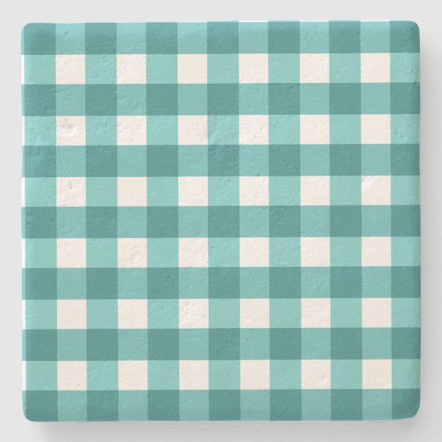 Aquamarin Gingham Steinuntersetzer (Vorderseite)