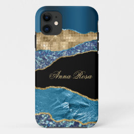 *~* Aquamarin Glam Agate Geode Gold Glitzer Black Case-Mate iPhone Hülle