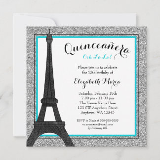 Aquamarin Glam Paris Imitate Silver Glitzer Quince Einladung