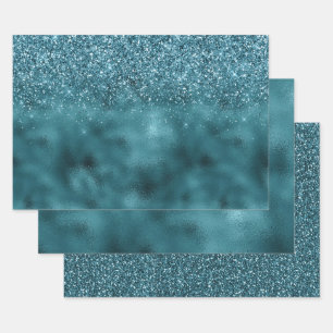 Aquamarin Glitz Glitzer Glam Geschenkpapier Set