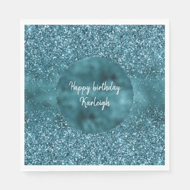 Aquamarin Glitz Glitzer Glam Serviette (Vorderseite)