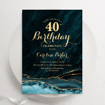 Aquamarin Gold Agate 40. Geburtstag Einladung<br><div class="desc">Aquamarin und goldgelb 40. Geburtstag Party Einladung. Elegantes modernes Design mit türkisfarbenem,  aquamarin blauem Aquarell-Hintergrund,  Imitat Glitzer Gold und Typografie Drehbuch Schriftart. Die trendige Einladungskarte eignet sich perfekt für eine stilvolle Damenfeier. Gedruckte Zazzle Einladungen oder Sofortdownload digitalen druckbaren Vorlage.</div>