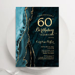 Aquamarin Gold Agate 60. Geburtstag Einladung<br><div class="desc">Aquamarine und goldene Altersgruppe 60. Geburtstagsfeier Einladung. Elegantes modernes Design mit türkisfarbenem Aquarell-Hintergrund aus Marmor,  Imitate Glitzer Gold und Typografie Drehbuch Schriftart. Die trendige Einladungskarte eignet sich perfekt für eine stilvolle Damenfeier. Gedruckte Zazzle Einladungen oder Sofortdownload digitalen druckbaren Vorlage.</div>