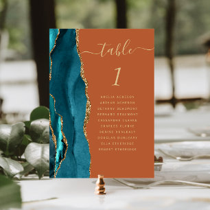 Aquamarin Gold Agate Burnt Orange Wedding Tischnummer