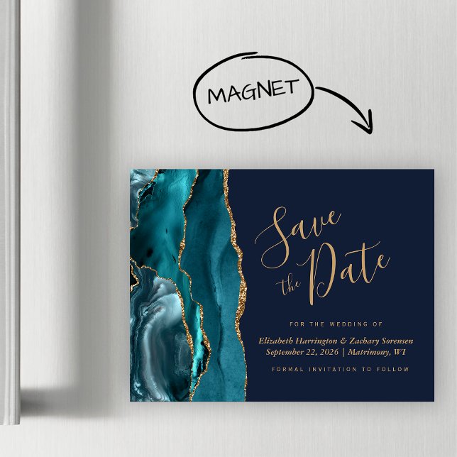 Aquamarin Gold Agate Navy Blue Magnetic Save the D Magnetkarte (Von Creator hochgeladen)
