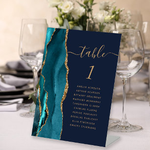 Aquamarin Gold Agate Navy Blue Wedding Tischnummer Sockelschild