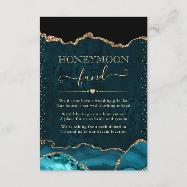 Aquamarin & Gold Agate Wedding Honeymoon Fund Begleitkarte (Vorderseite)