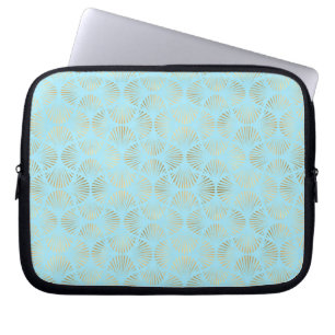 Aquamarin-Gold Art Deco Design, Muster Laptopschutzhülle