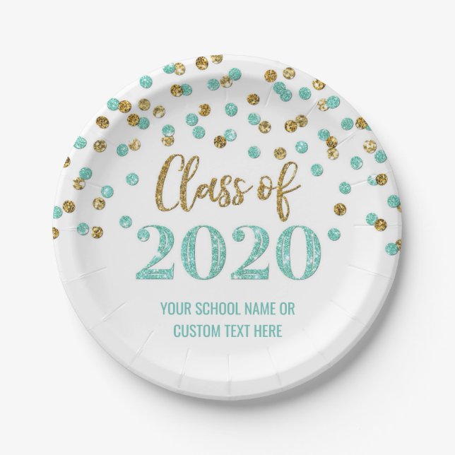 Aquamarin Gold Confetti Abschluss 2020 Pappteller (Vorderseite)