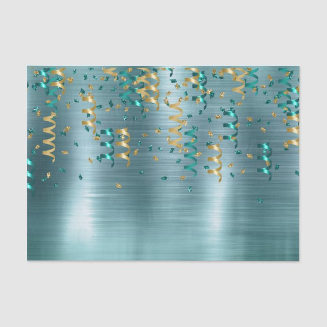 Aquamarin Gold Confetti Birthday Seidenpapier (Vorderseite)