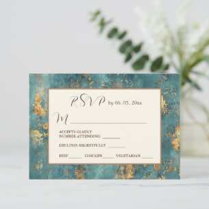 Aquamarin Gold Elegante Moderne Kunst Hochzeit RSVP Karte