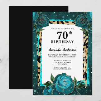 Aquamarin Gold Floral 70. Geburtstag Einladung