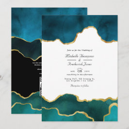 Aquamarin & Gold Geode Agate Stone QR Code UAWG We Einladung