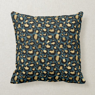 Aquamarin & Gold Glam Leopard Kissen