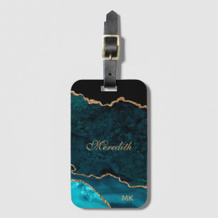 Aquamarin Gold Glitzer Agate Personalisiert Gepäckanhänger