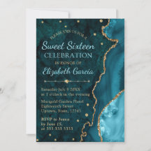 Aquamarin & Gold Glitzer Agate und Marmor Sweet 16