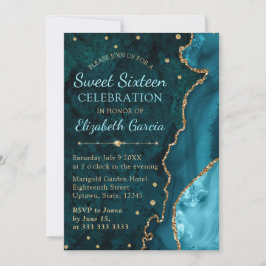 Aquamarin & Gold Glitzer Agate und Marmor Sweet 16 Einladung
