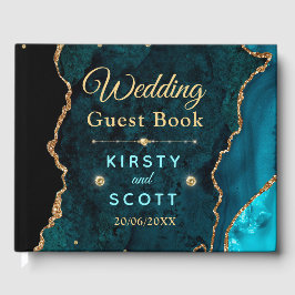 Aquamarin & Gold Glitzer Agate Wedding Gästebuch