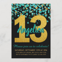 Aquamarin Gold Glitzer Confetti Black 13. Geburtst
