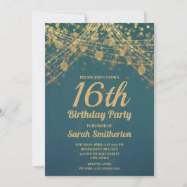 Aquamarin Gold Glitzer String Lights Sweet 16 Gebu Einladung