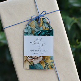 Aquamarin Gold Luxe Floral Wedding Vielen Dank für Geschenkanhänger