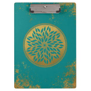 Aquamarin Gold Mandala auf Grunge Gold Aquamarin Klemmbrett