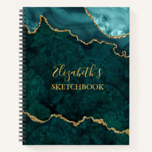 Aquamarin Gold Marble Agate Geode Sketchbook Notizbuch