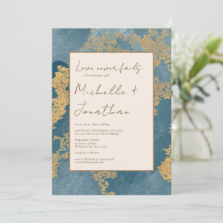 Aquamarin Gold Moderne Christliche Verse Hochzeit Einladung