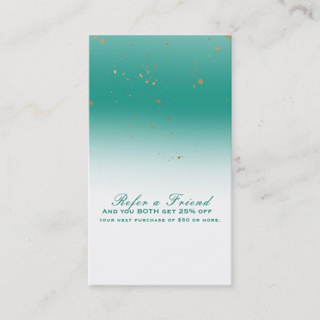 Aquamarin & Gold Modernes Glam Chic Empfehlungskarte (Vorderseite)