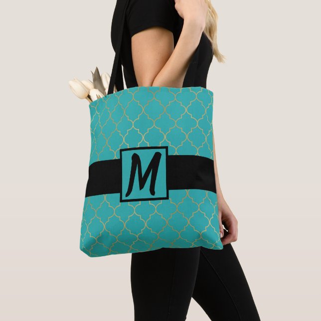 Aquamarin & Gold-Quatrefolie Mit Monogramm Tasche (Von Nahem)