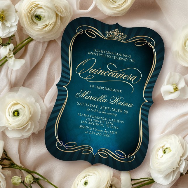 Aquamarin Gold Quinceañera Einladung (Von Creator hochgeladen)