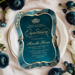 Aquamarin Gold Quinceañera Einladung