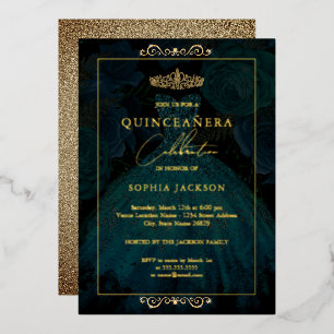 Aquamarin Gold Rose Dress Quinceanera Folieneinladung