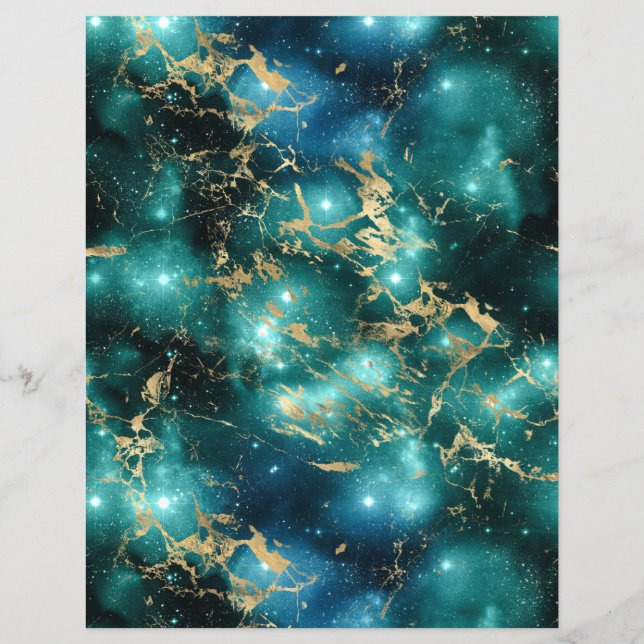Aquamarin- & Goldmarbild-Galaxy-Scrapbook-Blatt (Rückseite)