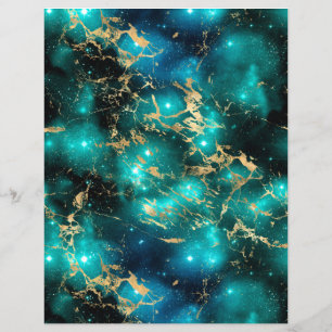 Aquamarin- & Goldmarbild-Galaxy-Scrapbook-Blatt