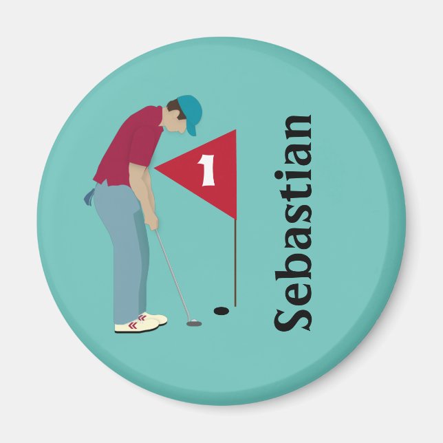 Aquamarin Golfer Putting Magnet (Vorne)