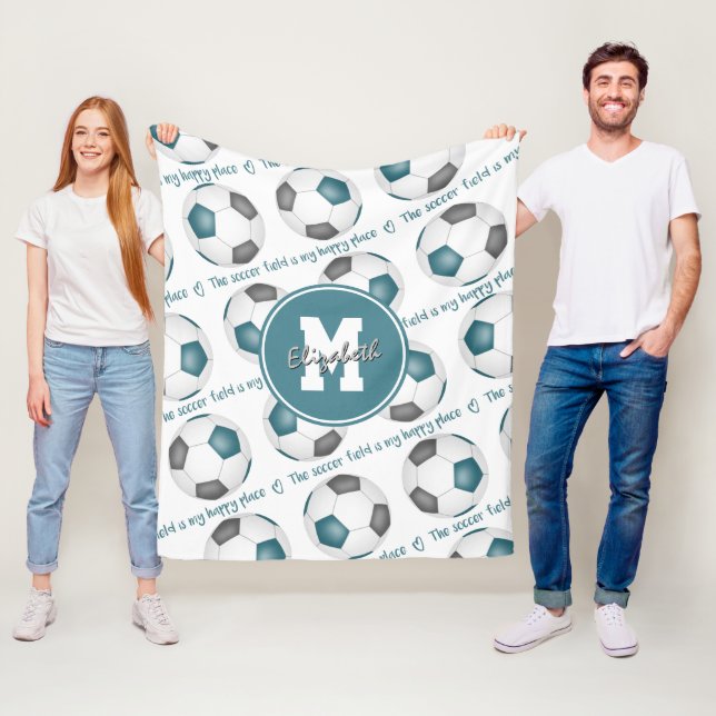 aquamarin Grau Das Fußballfeld ist mein glückliche Fleecedecke (Beispiel)