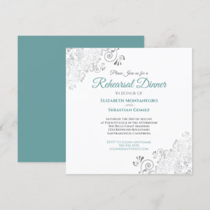 Aquamarin & grau Elegante Hochzeit Probe Dinner Einladung